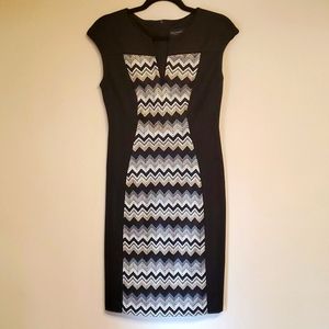 Connected Apparel Size 6 Sleeveless Black, White, Silver and Gold Sheath Dress